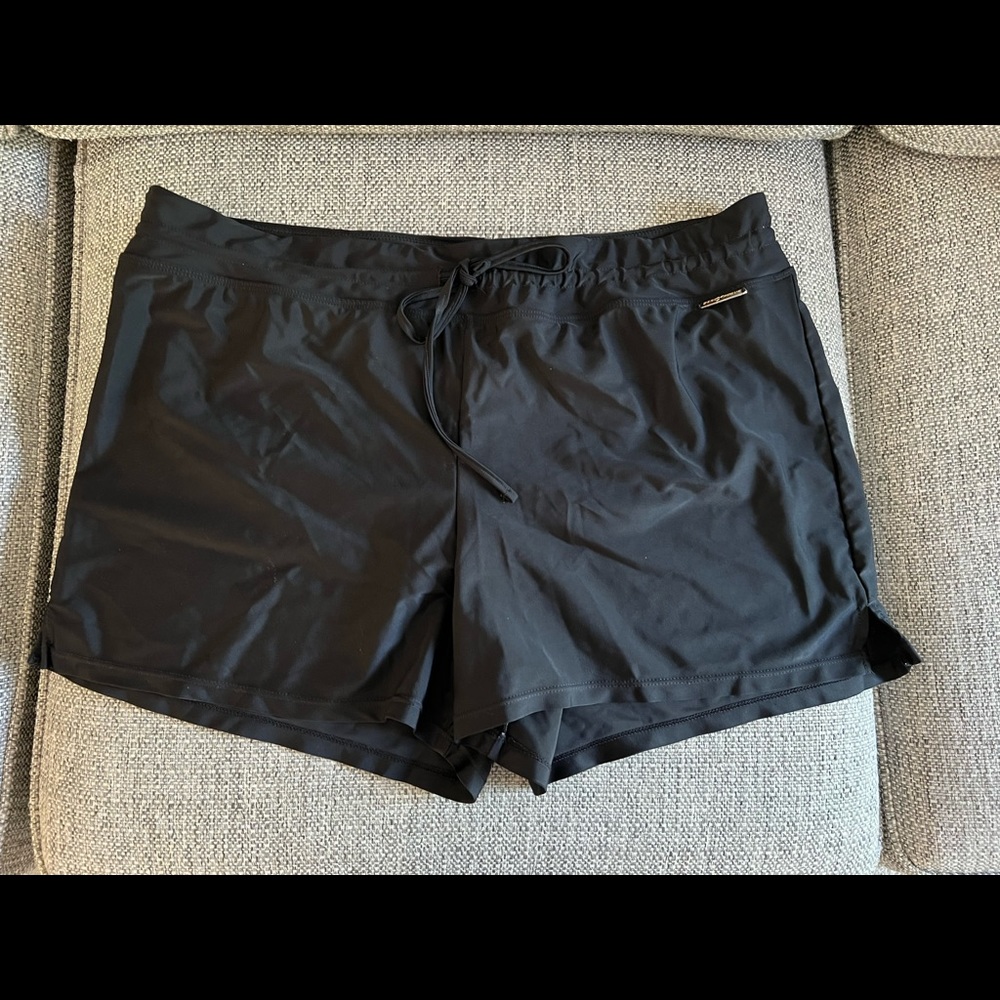 Ladies Black Drawstring Swim Shorts